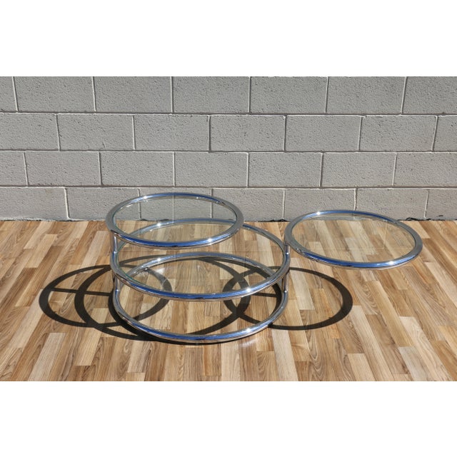 Metal 1970s Italian Chrome Swivel Coffee Table With Glass Tops For Sale - Image 7 of 18