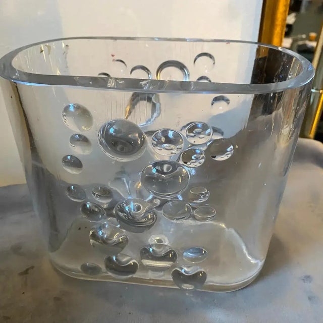 Glass 1970s Space Age Transparent Glass Italian Oval Bubble Vase For Sale - Image 7 of 12