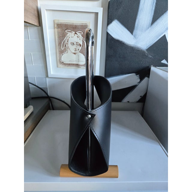 PostModern 1980's Arrben Italian Leather, Chrome & Wood Designer Magazine Holder For Sale In Miami - Image 6 of 13