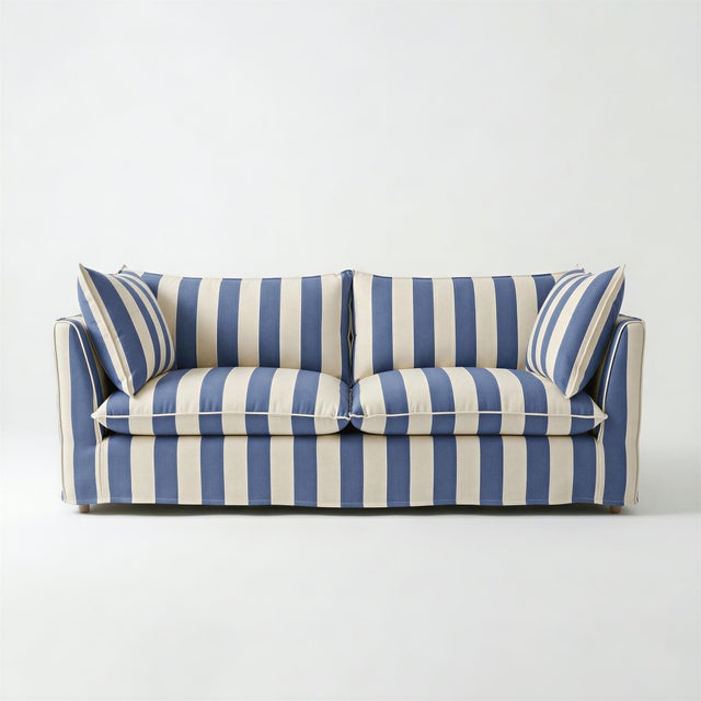 Sophie Conran Coco 3 Seater Sofa - Sea Holly Blue Stripes with Knife Edge Cushion For Sale - Image 4 of 4