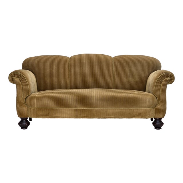 Danish Beech Three-Seater Sofa with Corduroy Upholstery, 1950s For Sale