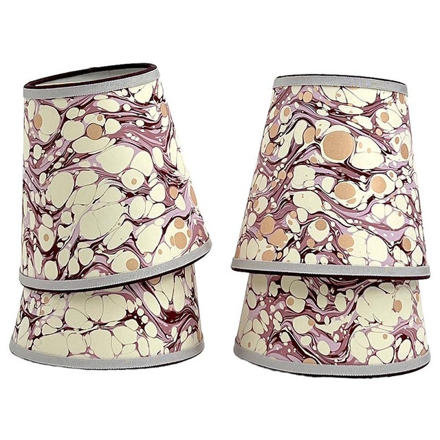 Designer marble lampshades will transform any light fixture. Raspberry marbled lace pattern with dots of gold. Trimmed...