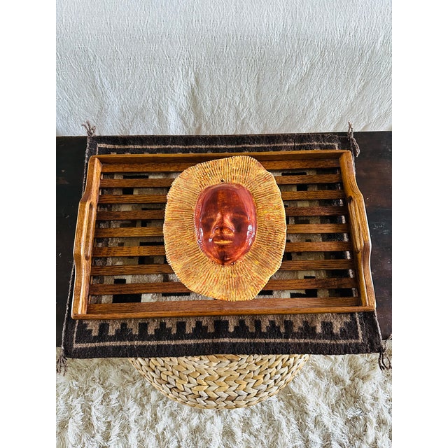 Vintage 1970’s Large Oak Slat Tray With Handles For Sale - Image 14 of 17