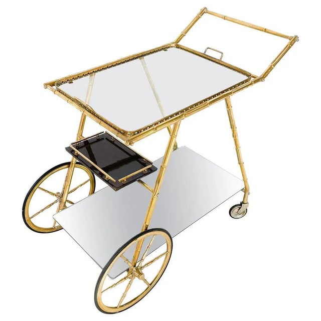 Metal Mid-Century Modern Brass and Glass Trolley, Italy, 1950s For Sale - Image 7 of 7