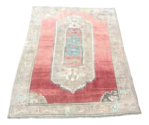 1960s Medallion Design Turkish Traditional Wool Area Red Rug