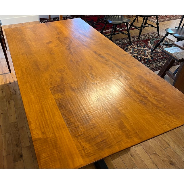 Custom Tiger Maple Dining Table With Trestle Base Chairish