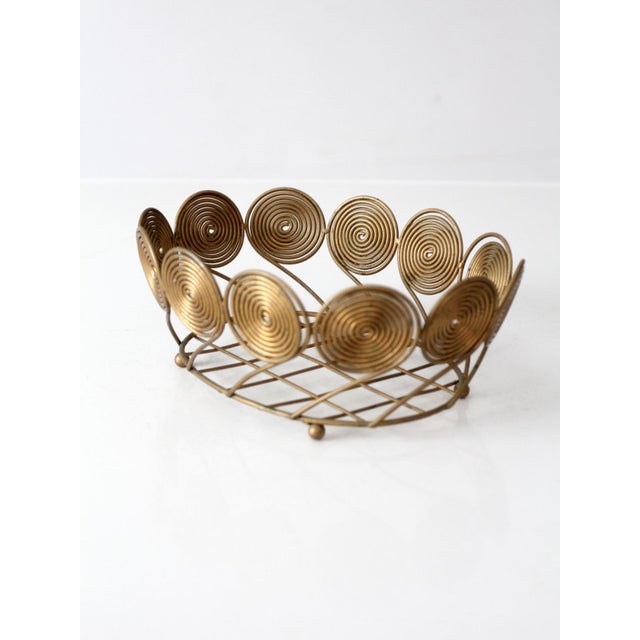 Metal Mid-Century Brass Plated Wire Spiral Fruit Basket For Sale - Image 7 of 12