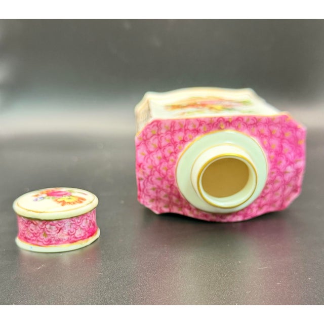 Rococo Antique Dresden Porcelain Tea Caddy | Hand Painted Romantic Scene Gold Gilt Germany For Sale - Image 3 of 5