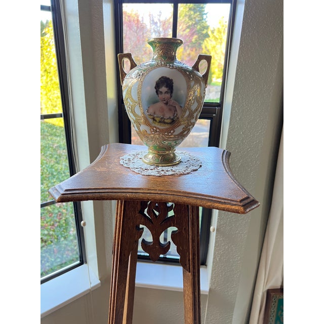 Antique Japanese Nippon Hand Painted Portrait Porcelain Vase With Moriage & Jeweled Decoration, Circa 1905 For Sale - Image 10 of 11