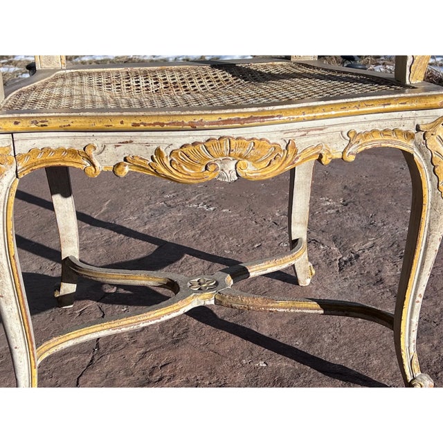 1950s Louis XV Style Painted Country French Cane Back Armchair For Sale In Aspen - Image 6 of 6