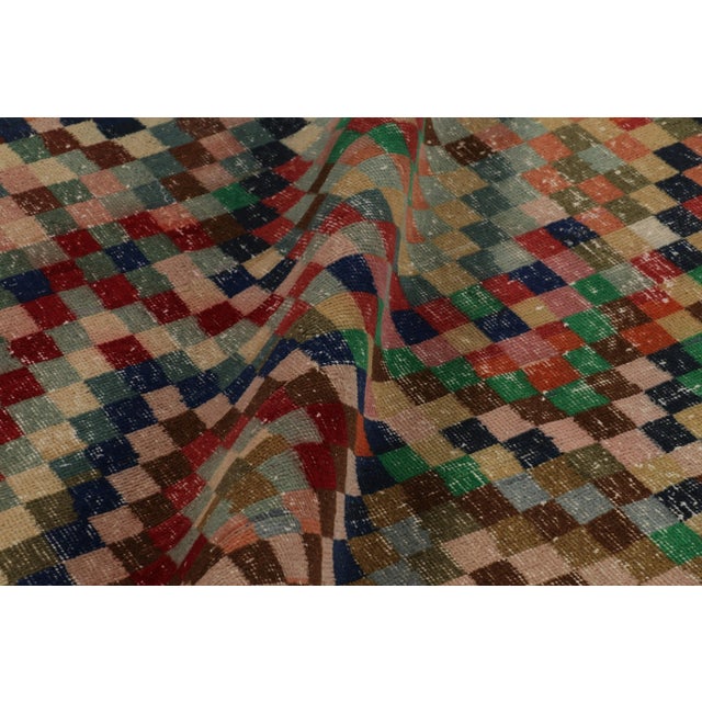 Textile Vintage Turkish Rug in Brown With Colorful Diamond Medallions - Rug & Kilim For Sale - Image 7 of 8