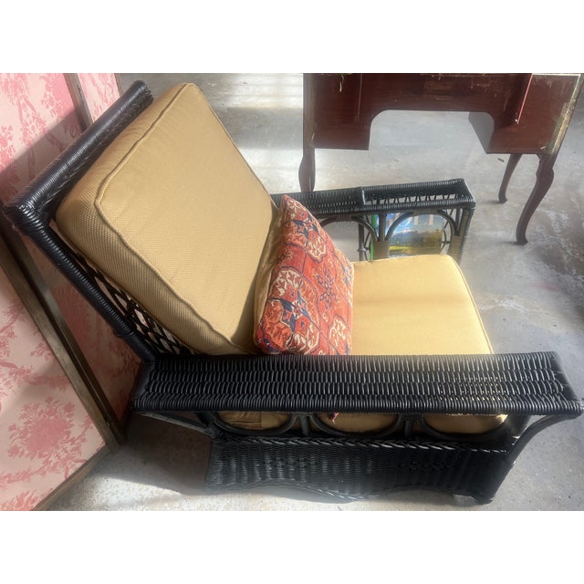 Wood Antique Bar Harbor Style Black Wicker Armchair-Early 1900's-Original Spring Seat For Sale - Image 7 of 13