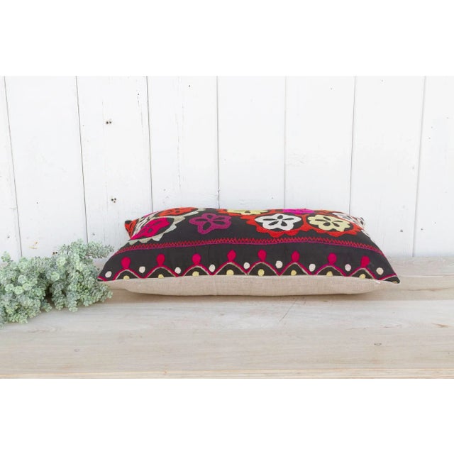1960s Deep Rose Suzani Lumbar Pillow For Sale - Image 5 of 8