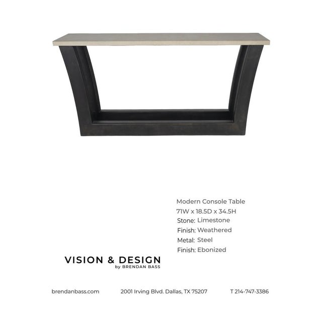 Modern Console Table With Limestone Top and Steel Base For Sale In Dallas - Image 6 of 9