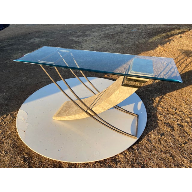 Vintage Postmodern Tessellated Stone & Glass Sculptural Console Entry Table For Sale - Image 17 of 18