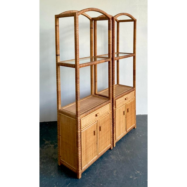 Vintage Boho Woven Rattan Etagere. - A Pair For Sale - Image 4 of 5