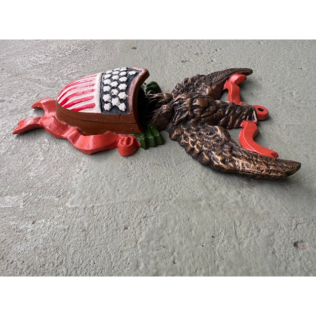 Metal Vintage Patriotic Eagle Match-Safe Wall Pocket / Planter With American Shield For Sale - Image 7 of 9