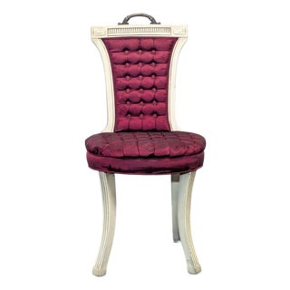 Vintage Lounge Chair With Velvet Upholstery and White Wooden Frame For Sale