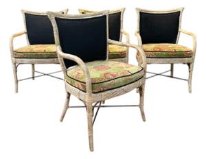 Ferguson Copeland “Brighton” Faux Bamboo Rattan Armchairs, Set of 4