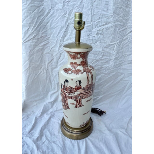 Vintage Chinoiserie Porcelain Vase Table Lamp with a large Silk Pagoda Shade. Perfect for a Hollywood Regency or Palm...