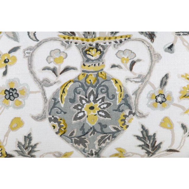 Custom Schumacher high-end designer lumbar pillow cover in Camberwell Vase print fabric in citrine color way. Pattern on...