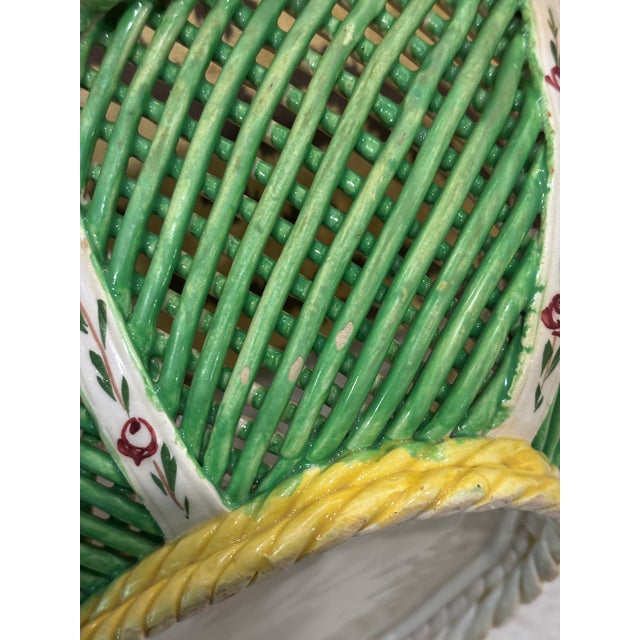 Large Scale Vintage Italian Majolica Openwork Bowl / Basket Centerpiece For Sale - Image 15 of 15