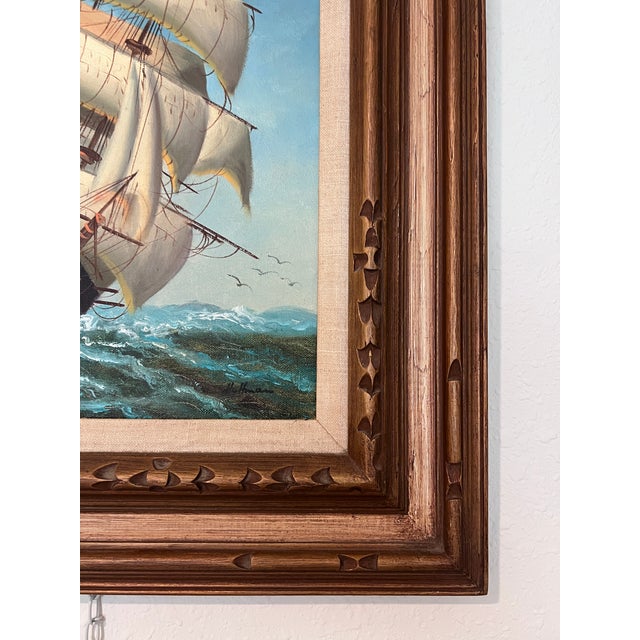 Late 20th Century Majestic Tall Ship Original Oil Painting on Canvas – Signed Hoffman – Framed For Sale In Jacksonville, FL - Image 6 of 7