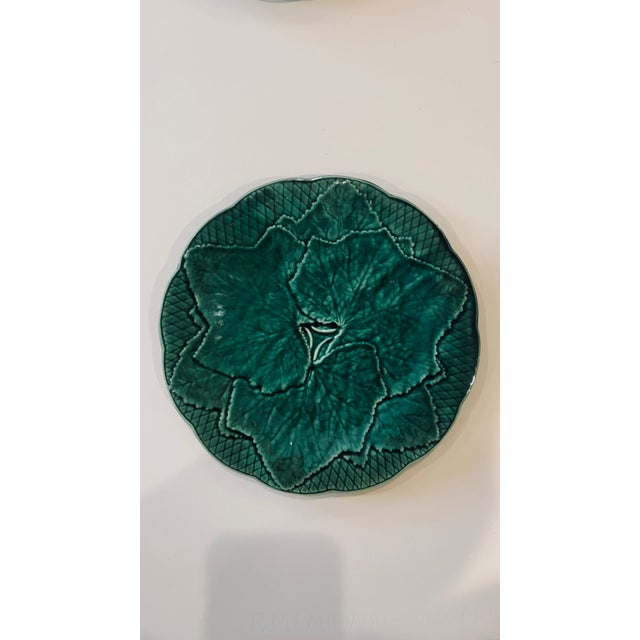 Set/6 Green Leaf Scalloped Majolica Plate From Gien For Sale - Image 10 of 13