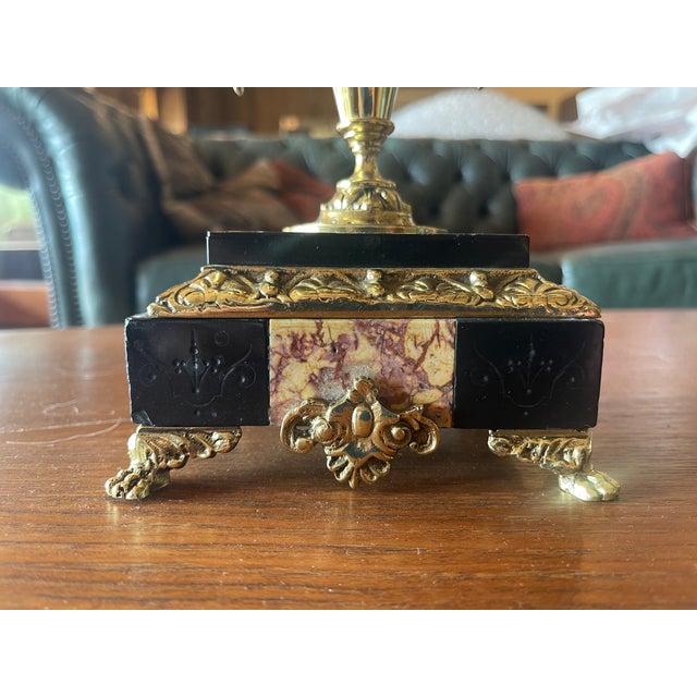 Gold 1920s French or Italian Brass Black Marble Compote Candlestick Stand For Sale - Image 8 of 8