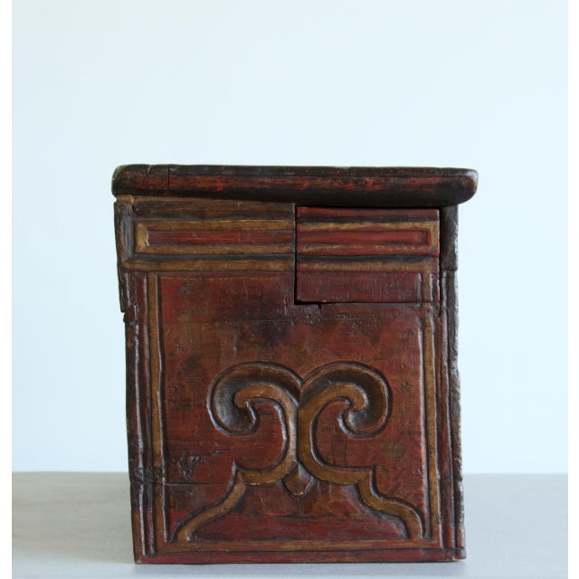 Red Antique Tibetan Altar Table or Bench With Drawer, 19th Century For Sale - Image 8 of 8