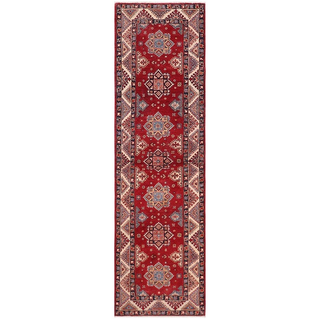 Rustic Kazak Red/Beige Wool Runner Rug- 2'7''x9'6'' For Sale - Image 10 of 10
