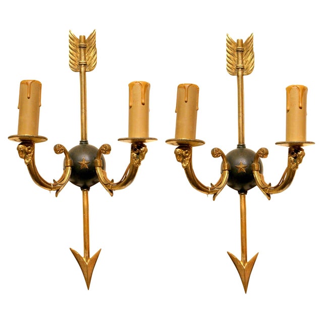 Mid-Century Modern Wall Sconces Arrow and Rams Head Design in the style of Maison Bagues, 1950s, Set of 2 For Sale - Image 14 of 14