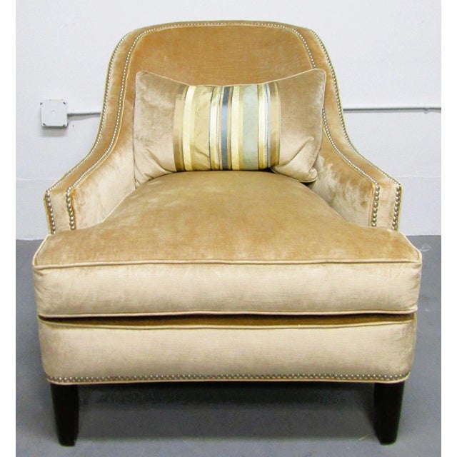 Traditional Pair of Century Furniture Velvet Upholstered Nail Head Lounge Chairs and Pillows For Sale - Image 3 of 18