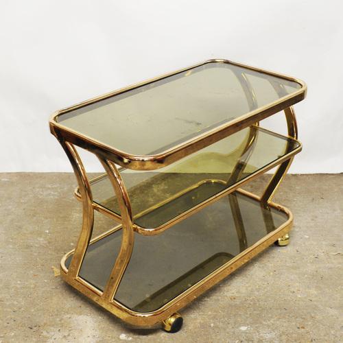 Brass and Smoked Glass Bar Cart attributed to Morex For Sale - Image 9 of 13