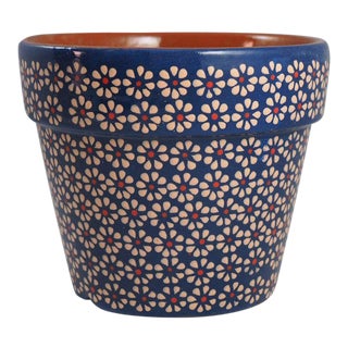 Traditional Blue Flores Terra Cotta Planter For Sale