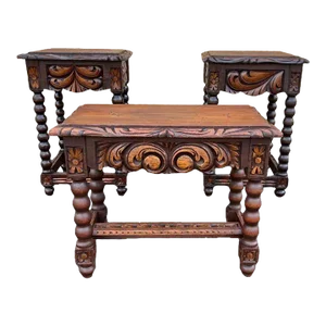 Early 20th Century Set of Three Spanish Renaissance Revival Style Carved Side Tables