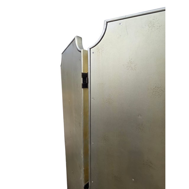Hollywood Regency Venetian Mirrored Screen Room Divider 3 Panel Silver Gilt For Sale - Image 9 of 10