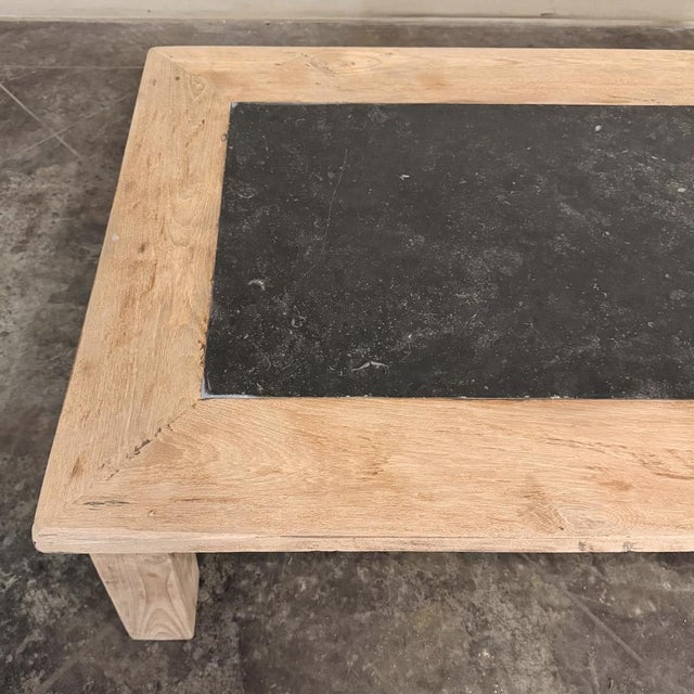 Mid-Century Belgian Brutalist Stripped Oak and Black Marble Coffee Table For Sale - Image 9 of 12