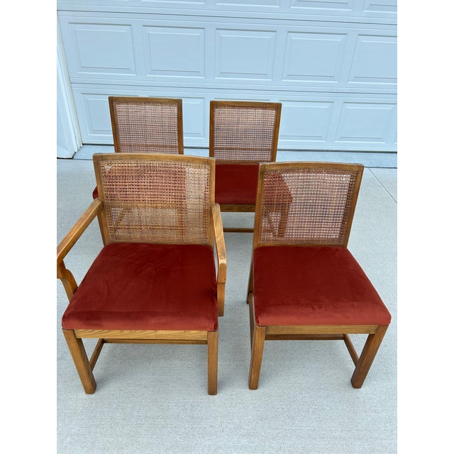 Beautiful set of boho chic cane back dining chairs by American Martinsville. This set includes 3 armless/side chairs and...