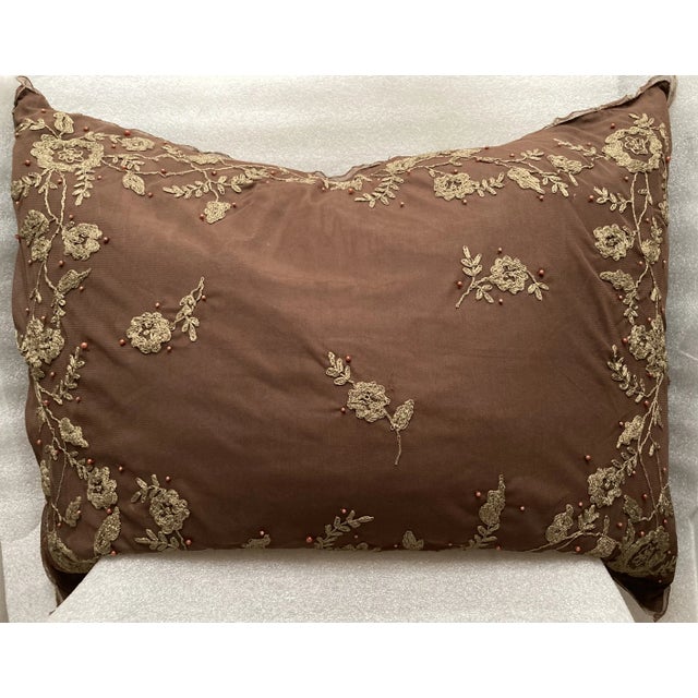Spanish Floral Embellished Tulle Veil Decorative Pillow Sham Cover 2 Pc Set For Sale - Image 10 of 11