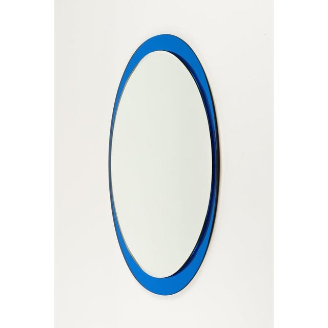 Mid-Century Modern Oval Blue Wall Mirror by Metalvetro Galvorame, Italy, 1970s For Sale - Image 6 of 14