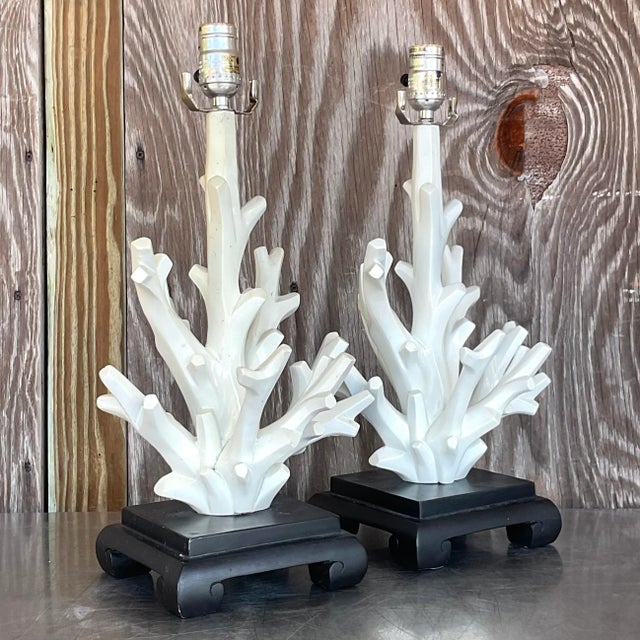 Vintage Coastal Coral Branch Wood Lamps - a Pair For Sale In West Palm - Image 6 of 7
