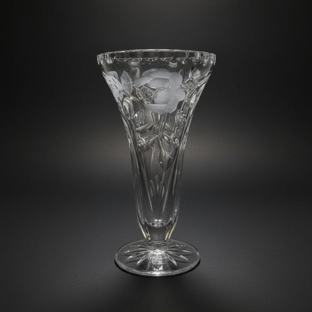 Vintage Anna Hutte Bleikristall Lead Crystal Etched Rose Vase-Germany-Bud-Floral For Sale - Image 4 of 10