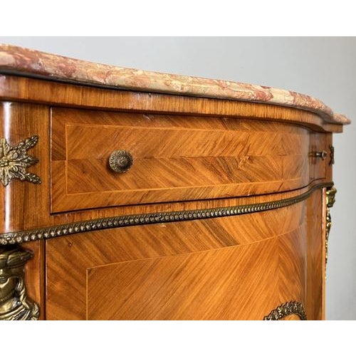 Vintage French Inlaid Sideboard with Brass Ormolu and Marble Top For Sale - Image 9 of 18