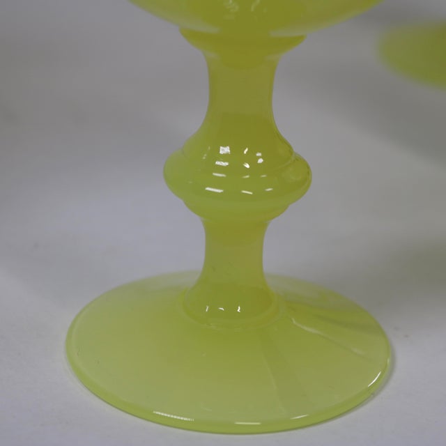1930s Rare French Yellow Opaline Wine Glasses Attributed to Portieux Vallerysthal - Set of 5 For Sale - Image 9 of 10