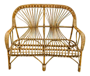 Vintage Rattan Settee, in the Manner of Paul Frankel