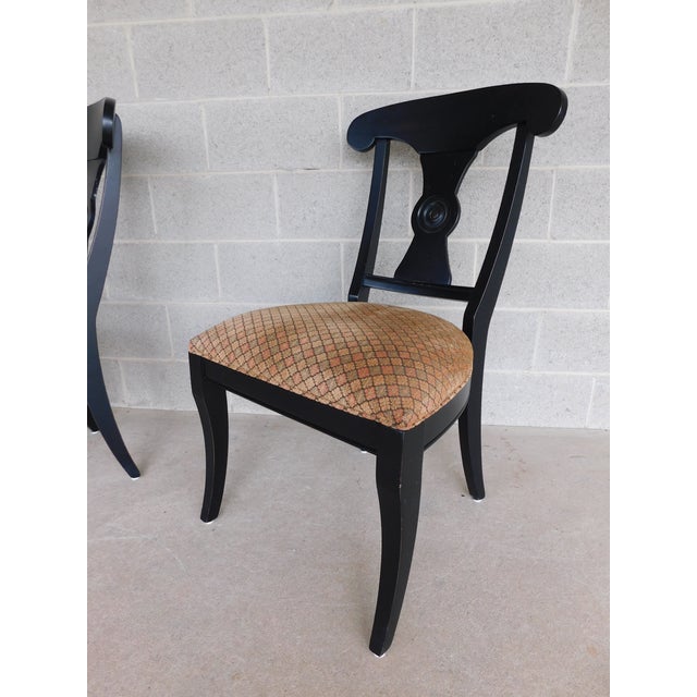 Ethan Allen New Country Collection Caroline Side Chairs - a Pair Model 33-6410 Distressed Black Finish Very Good Pre Owned...