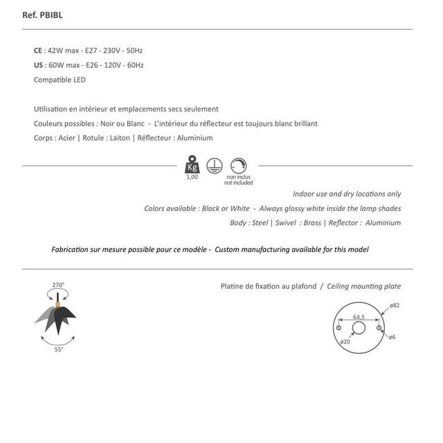 Mid-Century Modern Black Bibliothèque Ceiling Lamps from Serge Mouille, Set of 3 For Sale - Image 4 of 6