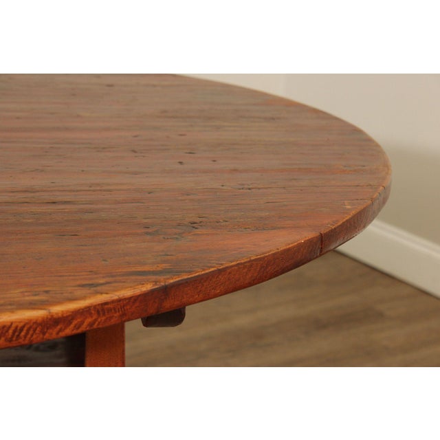 Wood Antique Softwood Round Tilt Top Bench Dining Table For Sale - Image 7 of 12