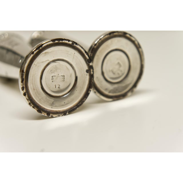 Metal Monogramed "M" Weighted Sterling Silver Salt and Pepper Shakers For Sale - Image 7 of 8